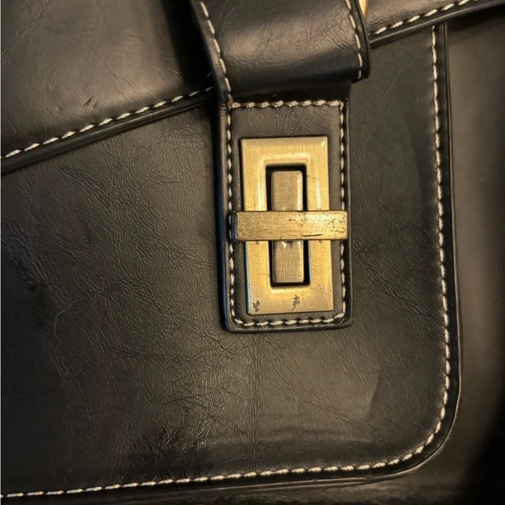 Esecosusi Black Leather Messenger Bag Briefcase Top Handle Crossbody Bag Bookbag